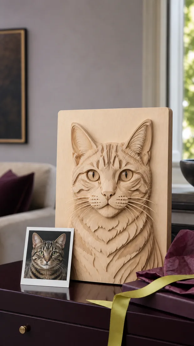 Tabby cat layered-wood design concept